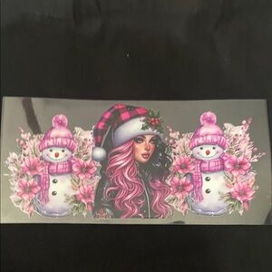 Festive Pink and Black Snowman UVDTF Sticker